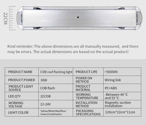 22 COB 36W Flashing LED Strobe Light Bar Full Size 12-24V Warning Lamp for Emergency Vehicles Car Accessory