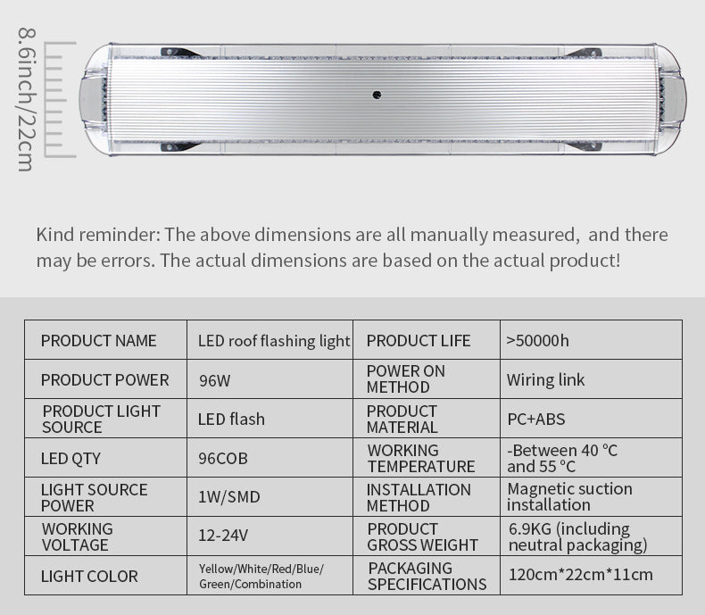 96W Car Roof Top Warning Light Bars High Power Traffic Emergency Led Linear Lightbar for Truck Wrecker Recovery 12V 24V