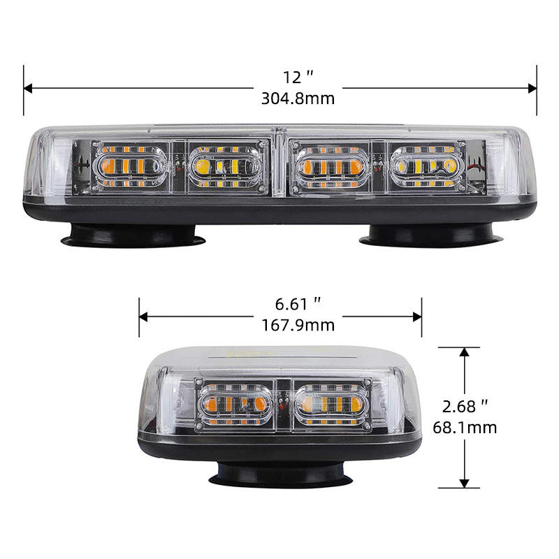 48LED Amber White Strobe LED Emergency Light Bar Universal Car Rooftop Magnetic Mount 12\" for Lights Auto Exterior Lighting