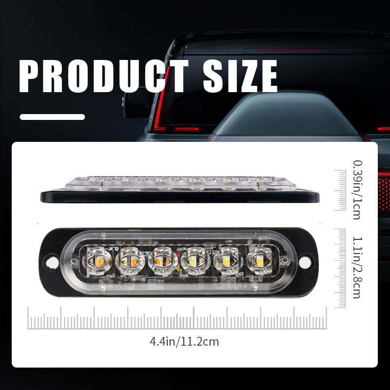 Ultra-thin Red Amber 6 LED Car Truck Emergency Beacon Lights Signal Hazard Flash Strobe Bar Side Marker Warning Light for Pickup