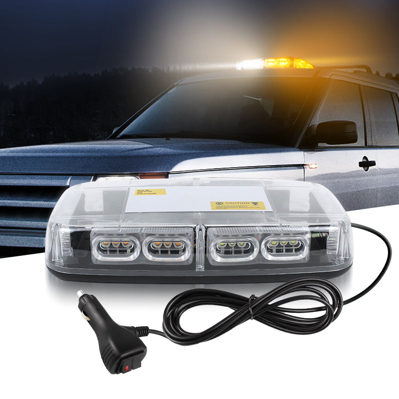 11 Inch 36 LED High Bright Car Rooftop Warning Strobe Light Bar Magnetic White Amber LED Emergency Flashing Beacon Light 12V-24V