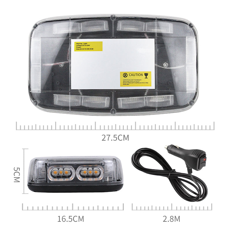 11 Inch 36 LED High Bright Car Rooftop Warning Strobe Light Bar Magnetic White Amber LED Emergency Flashing Beacon Light 12V-24V