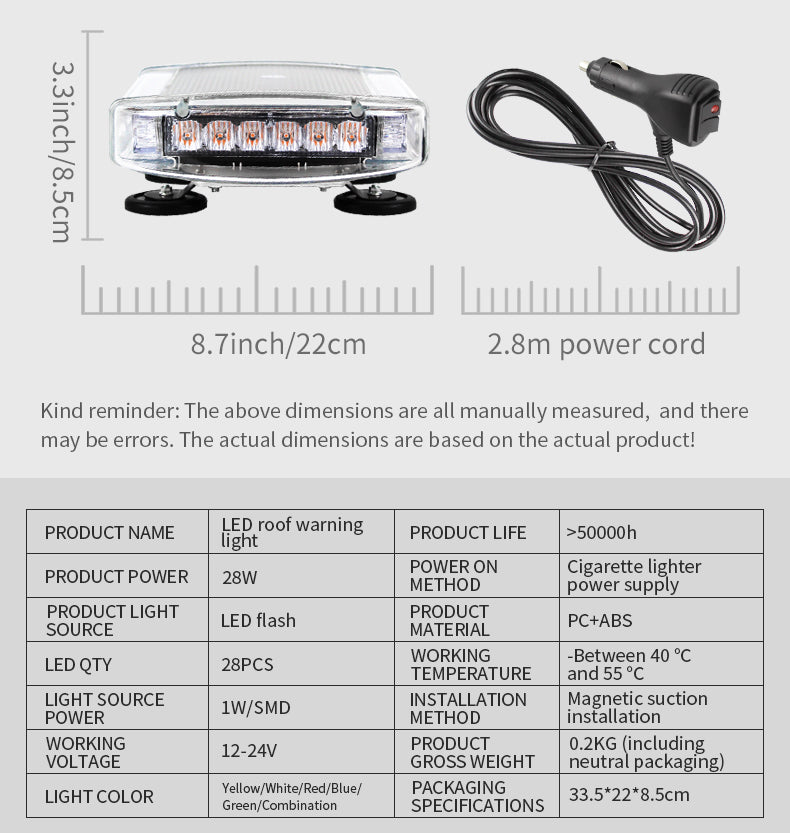 Super Bright Rooftop 28 LED Safety Warning Light Bar Magnet Amber Emergency Strobe Light Bar for Truck 12V 24V