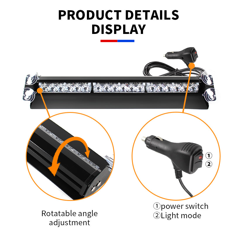 New Automotive 18W LED Windshield Strobe Light IP65 Waterproof Suction Cup Mount Universal Fitment for Car Interior Emergency