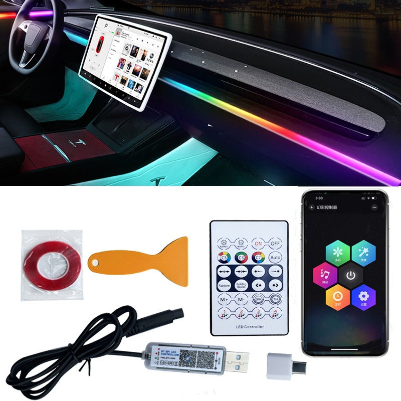 140cm USB Connection APP Remote Control RGB Chasing Strip Symphony Music Universal Car LED Interior Acrylic Ambient Light
