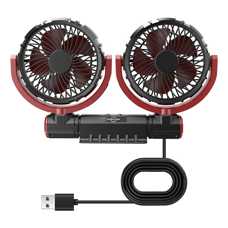 GPRGIT F7201 Double Head Car Fan Cooler 6-Inch 360° Rotation Brushless Motors USB 10W