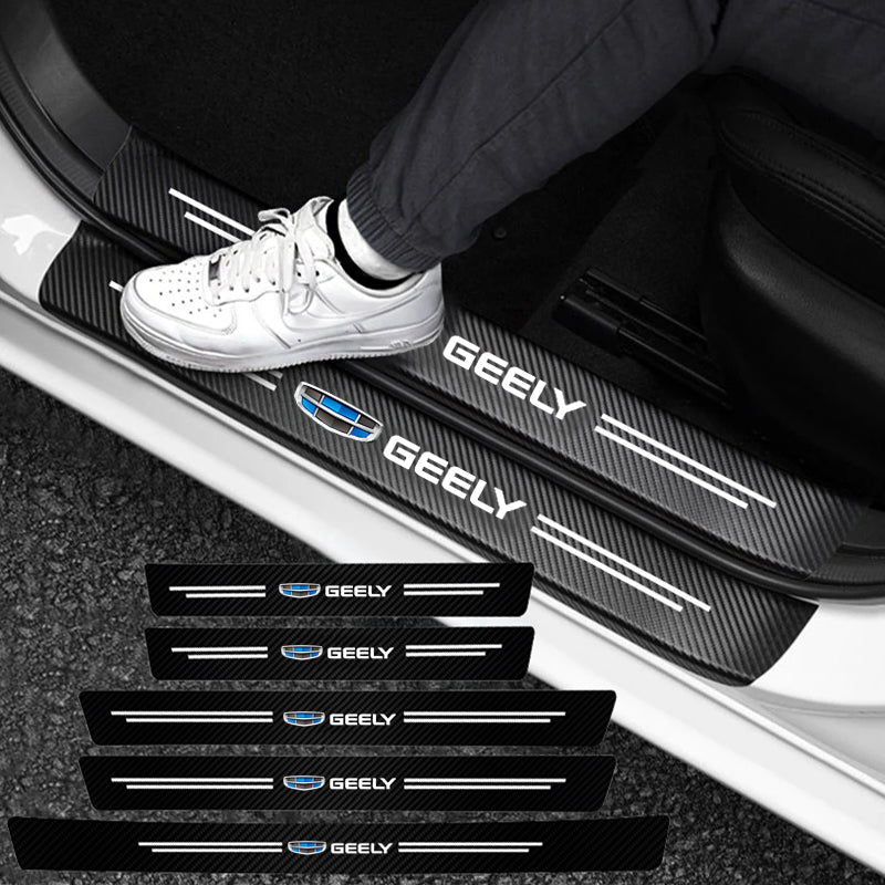 GPRGIT Carbon Fiber Car Door Sill Protector Strip 1/4/5Pcs, for Geely Coolray Geometry GX3 Emgrand EC7 Binray Panda Tugella