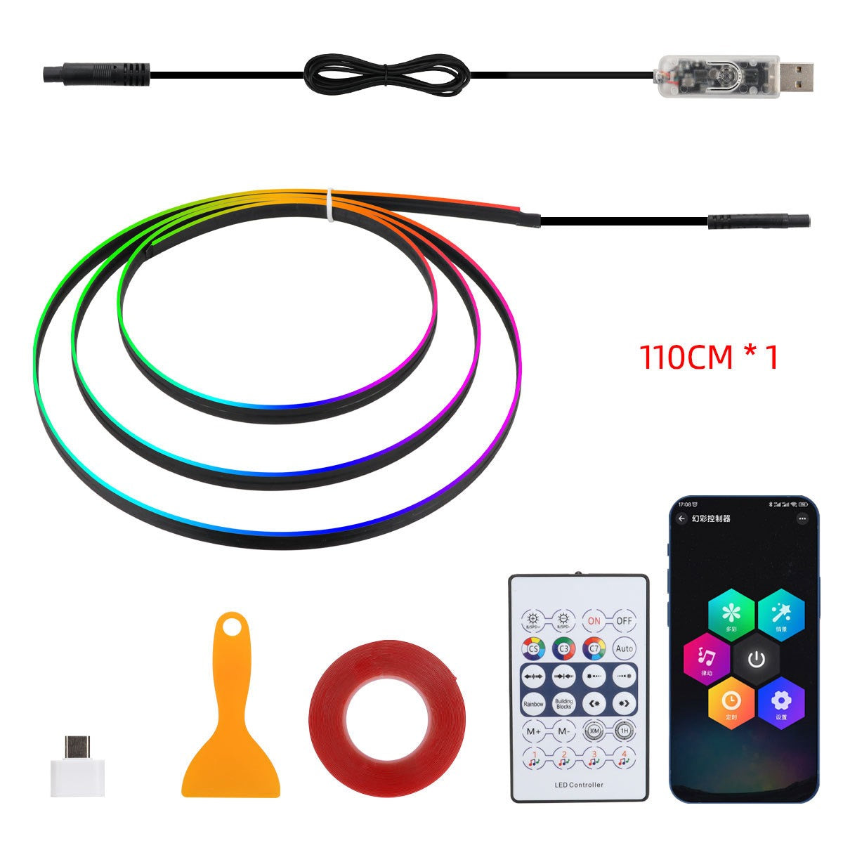 USB RGB Chasing LED Strips Decoration Atmosphere Light Music APP Remote Control Car Interior Acrylic Ambient Light