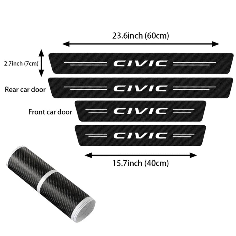 GPRGIT Car Door Sill Protector Trunk Bumper Scratch-proof Stickers, Carbon Fiber Pedal Threshold Strips, for Civic Logo 2023