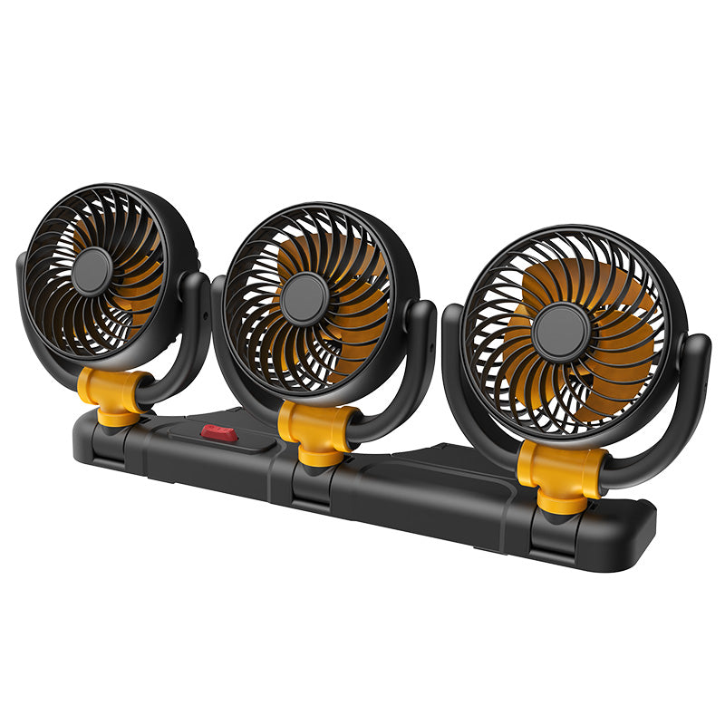 GPRGIT F4505 Triple Head 5V USB Car Fan 12V/24V 360° Rotatable for Truck SUV Sedan
