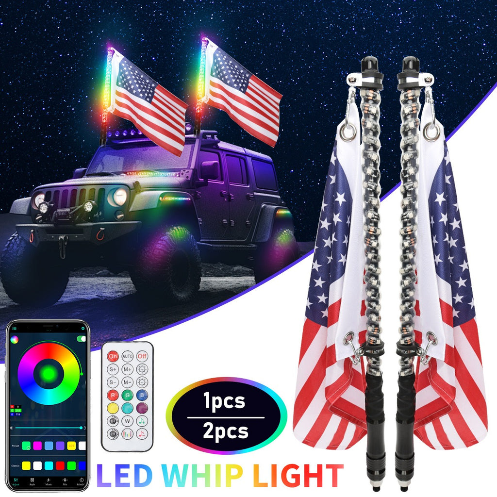 5FT RGB Chasing APP Remote Control ATV UTV Truck Music Symphony LED Flag Light Waterproof Led Whip Light