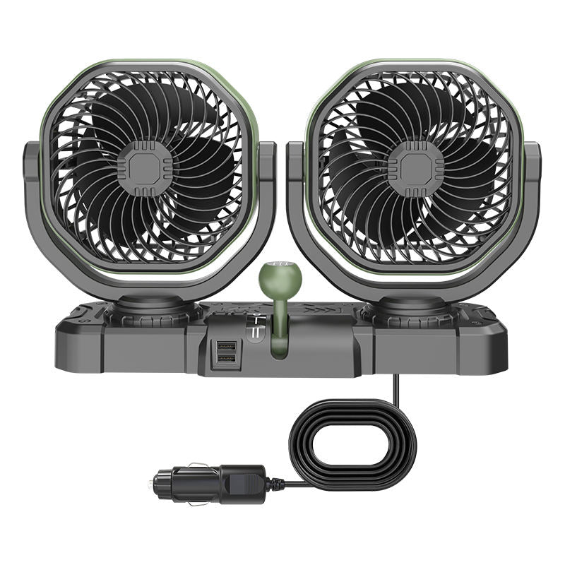GPRGIT F6604 Dual-Head Rotatable Car Fan 12V/24V Oscillating Air Cooling