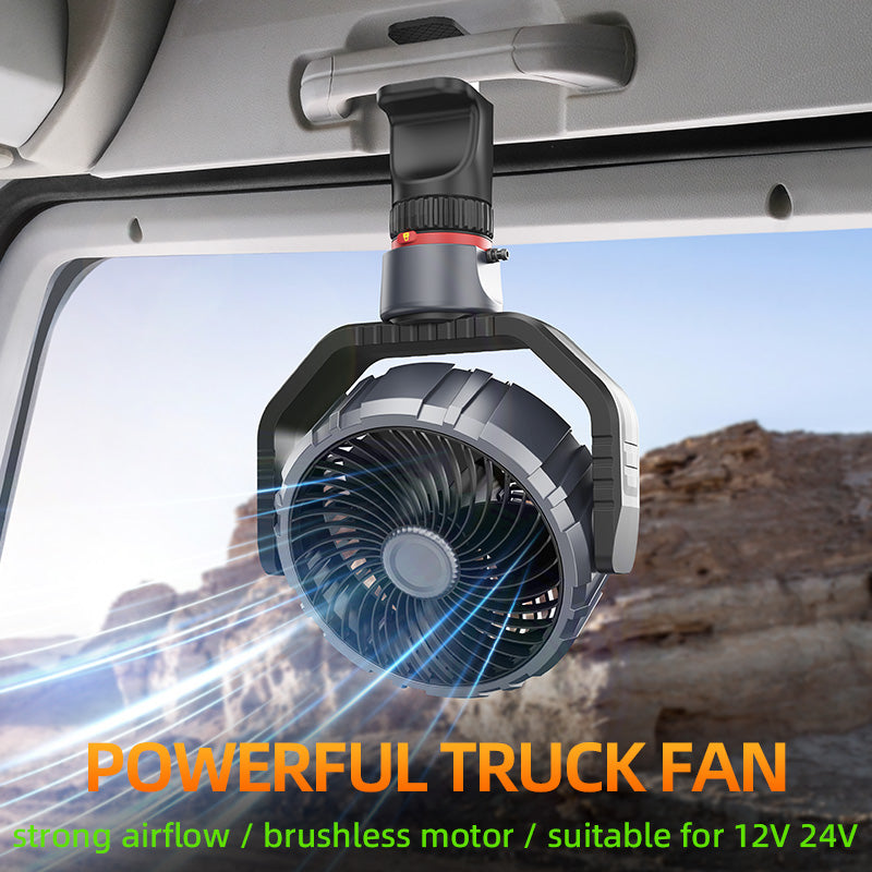 GPRGIT Big Size 7-Inches Car Fan Truck Fan, Adjustable Stepless Wind Speed, Brushless Clip Fan, 12V 24V