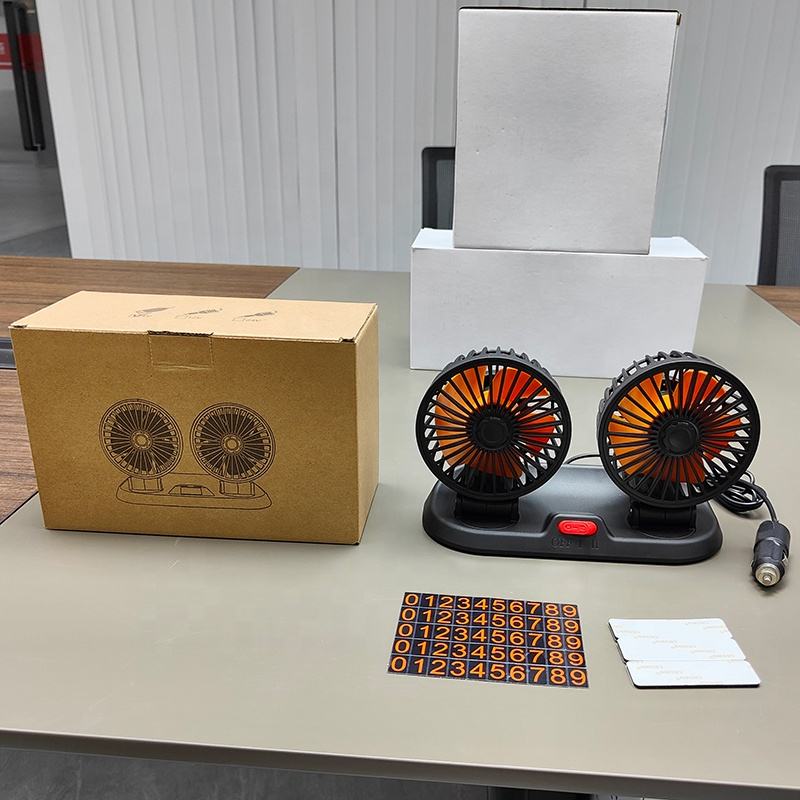 GPRGIT Foldable Dual-Head Mini Car Fan 12V/24V/5V USB 360° Rotate