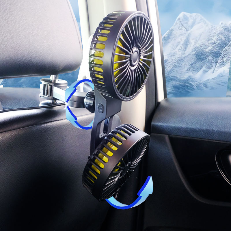 GPRGIT Dual-Head Rear Seat Car Fan USB 10W 4-Inch 3-Speed