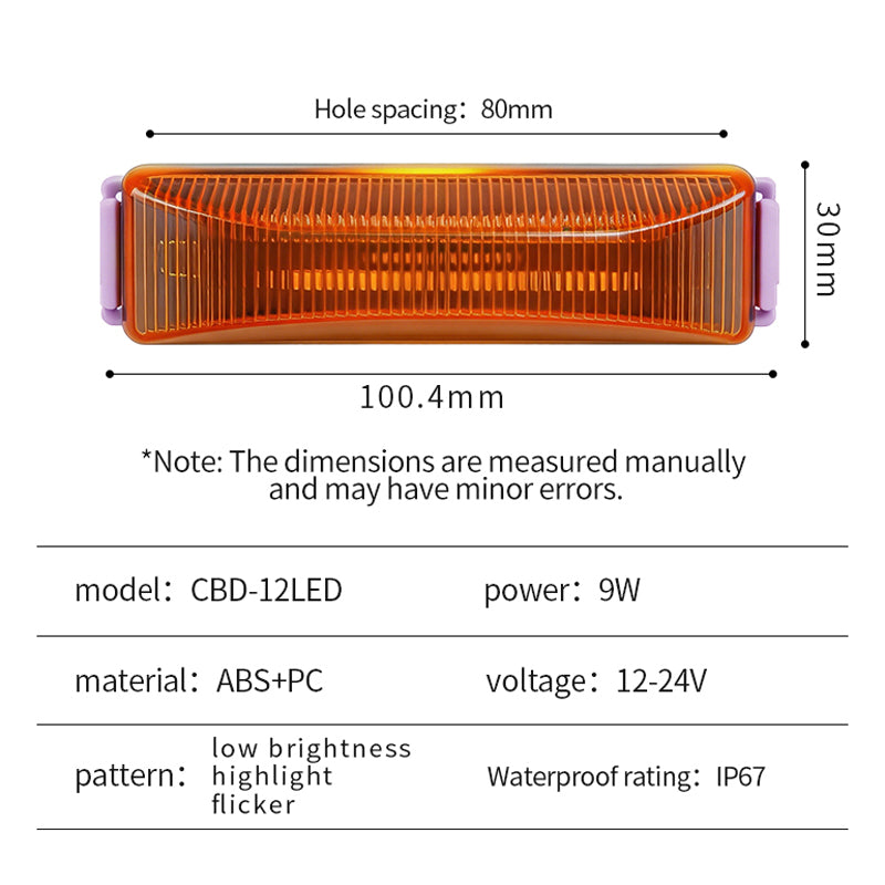 GPRGIT CBD-3LED Multicolor Waterproof LED Truck Side Marker Light 12V-24V Piranha Beads 12LED IP67