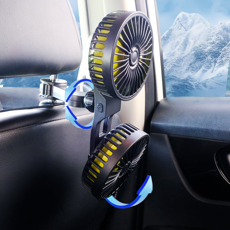 GPRGIT Dual Heads Car Fans for Rear Seat, USB 5V 10W, ABS, 4-Inch Blades, Three Speed