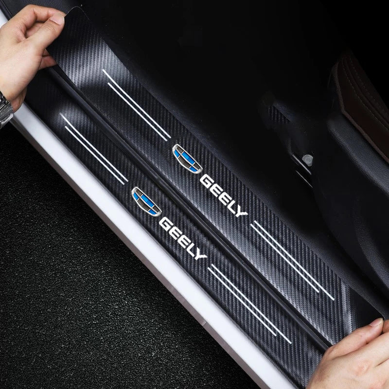 GPRGIT Carbon Fiber Car Door Sill Protector Strip 1/4/5Pcs, for Geely Coolray Geometry GX3 Emgrand EC7 Binray Panda Tugella