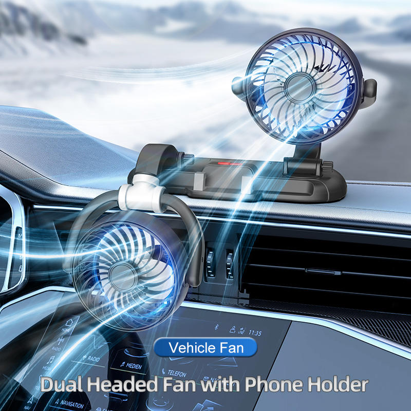 GPRGIT Dual-Head USB 5V Desktop Car Fan with Phone Holder (F5505)