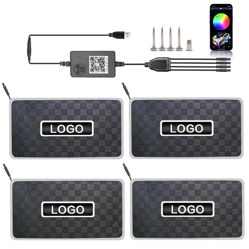 4 in 1 Custom LOGO OEM 5V 12V Car Floor Mats with RGB Ambient Light Auto APP Control Music Rhythm Waterproof LED Footwell Lights