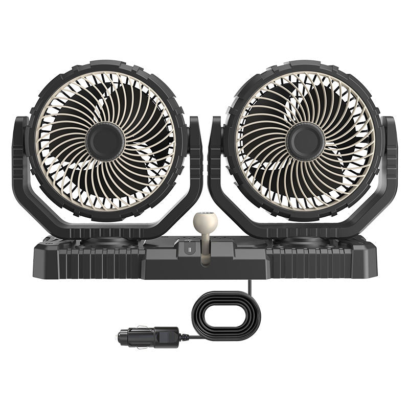 GPRGIT Dual-Head Dashboard Truck Fan with Lighter 12V/24V 2-Speed