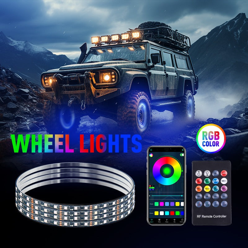15 17 19 Inch RGB Chasing Car LED Tyre Lamp APP Remote Control 12V IP67 Magic Wheel Hub Light for Universal Car