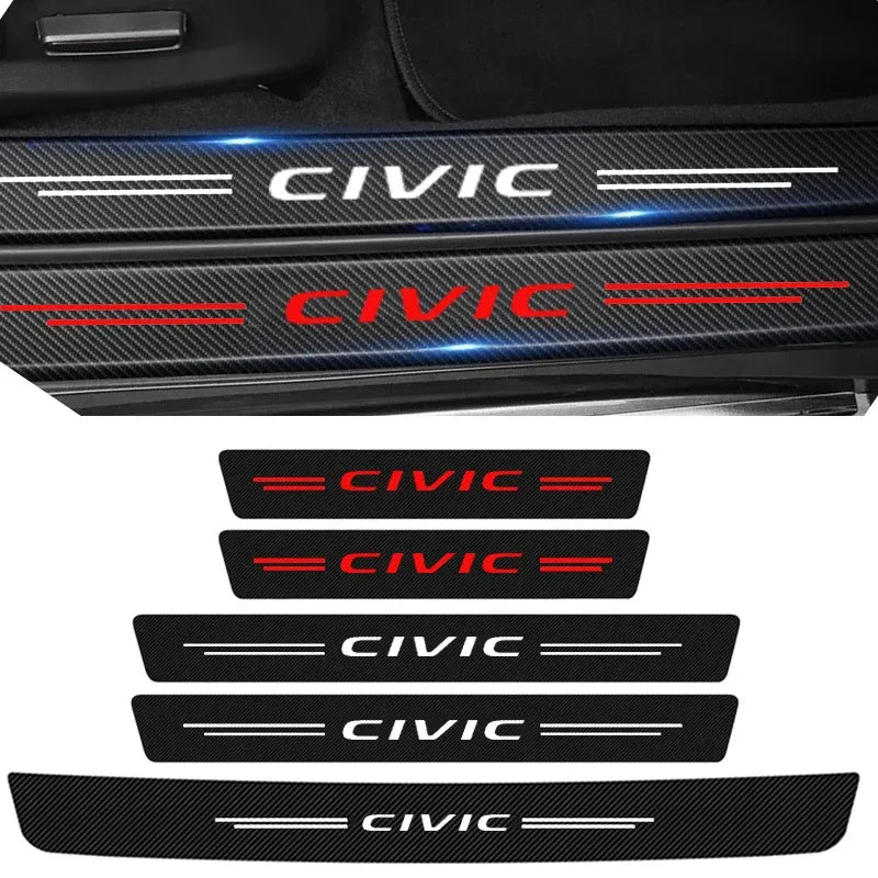 GPRGIT Car Door Sill Protector Trunk Bumper Scratch-proof Stickers, Carbon Fiber Pedal Threshold Strips, for Civic Logo 2023