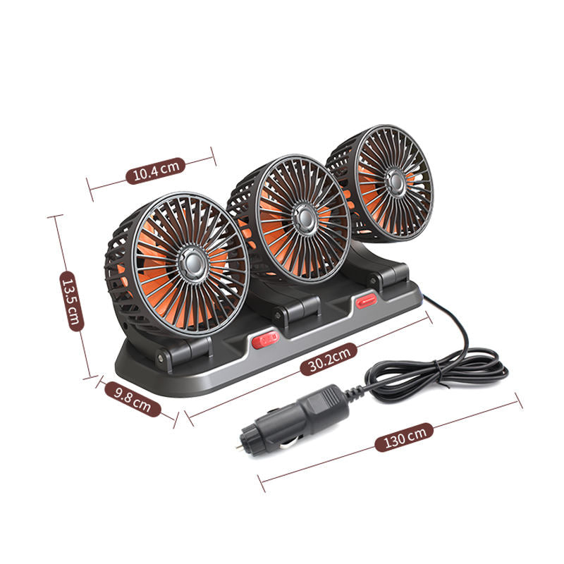 GPRGIT F4310 Triple-Head Car Fan 12V/24V/5V USB 15W 4-Inch