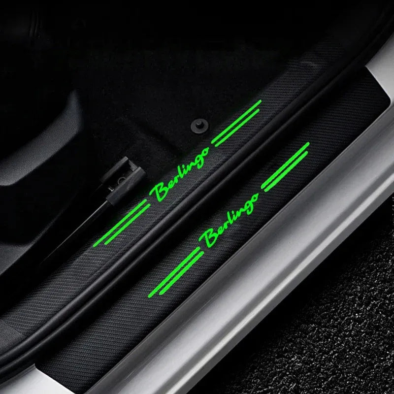 GPRGIT Luminous Leather Citroen Berlingo Logo Car Door Threshold Stickers, Trunk Sill Bumper Strip Glowing Tape, 60x7cm