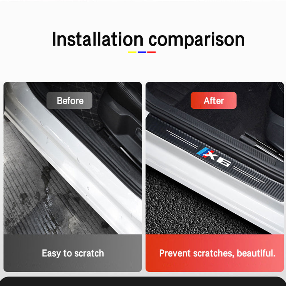 GPRGIT Car Door Threshold Sill Scuff Plate Sticker, Carbon Fiber PU Leather, for X1 X3 X4 X5 X6 X7 Logo, Self-adhesive