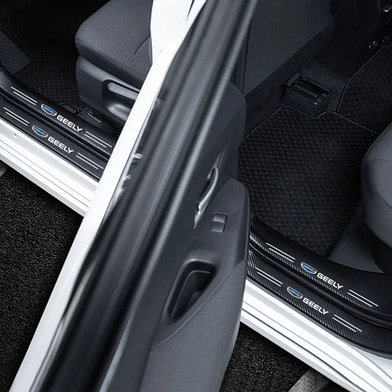 GPRGIT Carbon Fiber Car Door Sill Protector Strip 1/4/5Pcs, for Geely Coolray Geometry GX3 Emgrand EC7 Binray Panda Tugella