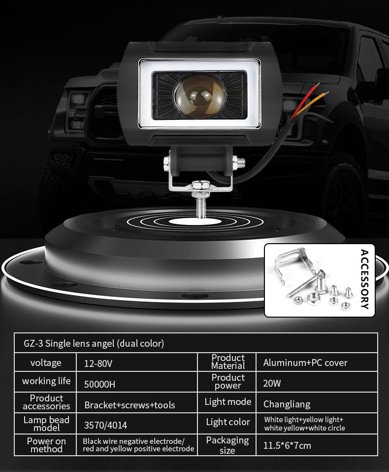 GPRGIT GZ-3 20W LED Work Light 12V-80V Emergency Strobe Warning for Truck & Car Aluminum Alloy+PC
