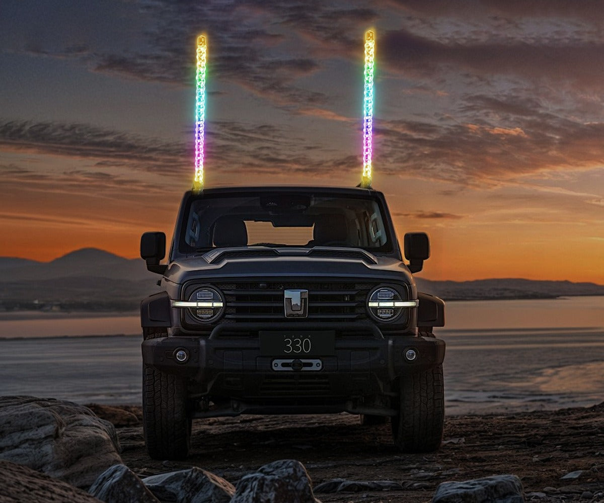 5FT RGB Chasing APP Remote Control ATV UTV Truck Music Symphony LED Flag Light Waterproof Led Whip Light