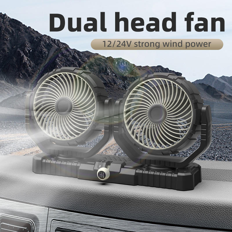 GPRGIT Dual-Head Dashboard Truck Fan with Lighter 12V/24V 2-Speed