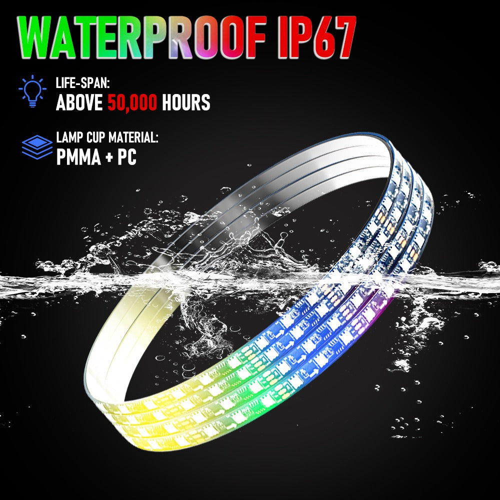 15 17 19 Inch RGB Chasing Car LED Tyre Lamp APP Remote Control 12V IP67 Magic Wheel Hub Light for Universal Car