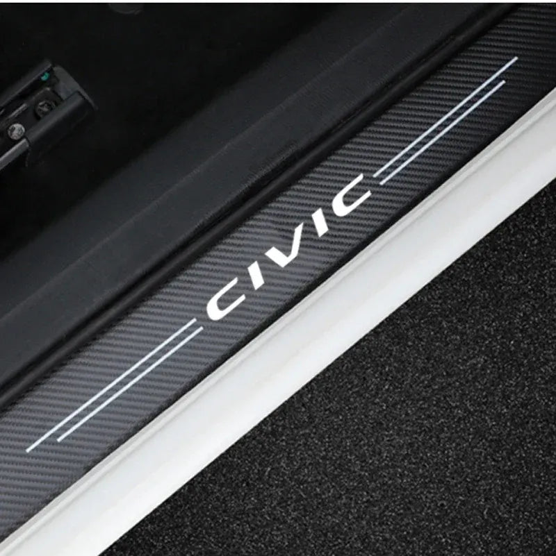 GPRGIT Car Door Sill Protector Trunk Bumper Scratch-proof Stickers, Carbon Fiber Pedal Threshold Strips, for Civic Logo 2023