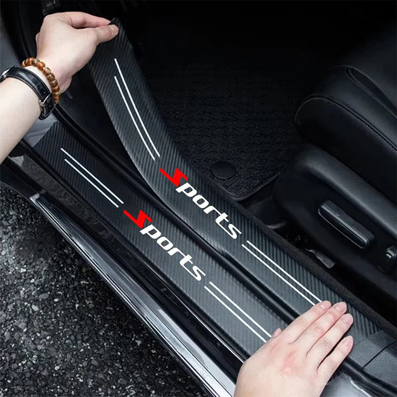 GPRGIT 5PCS Sports Car Door Sill Strip Carbon Fibre Protective Cover Universal Anti-scratch Anti-collision Door Decorative