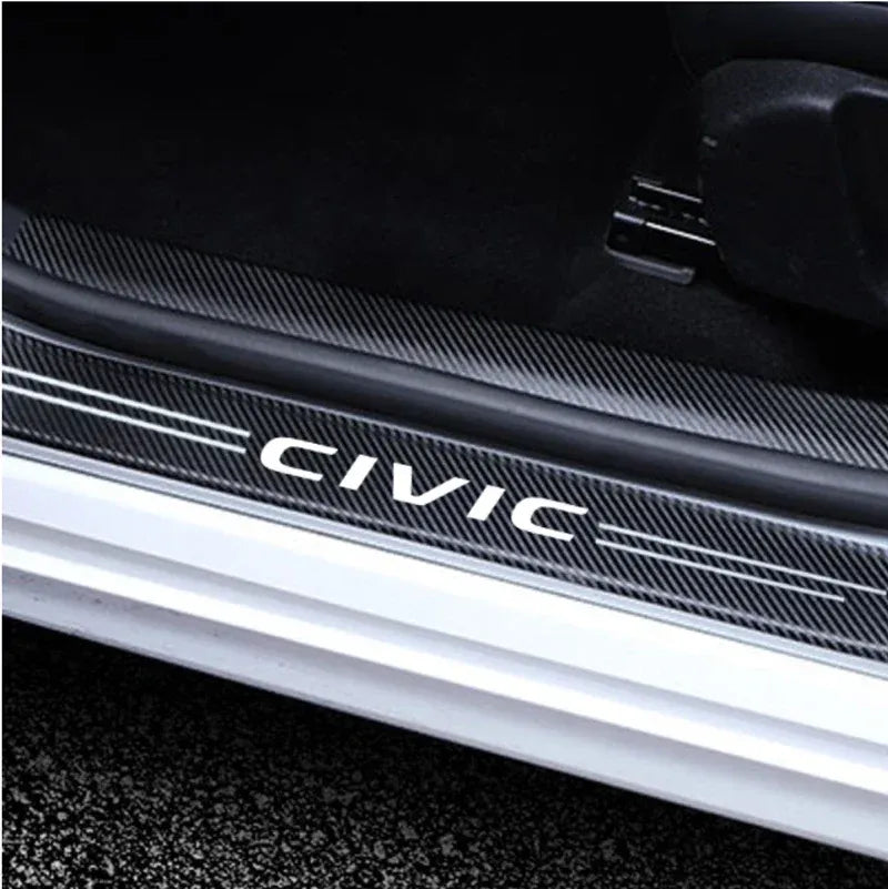 GPRGIT Car Door Sill Protector Trunk Bumper Scratch-proof Stickers, Carbon Fiber Pedal Threshold Strips, for Civic Logo 2023