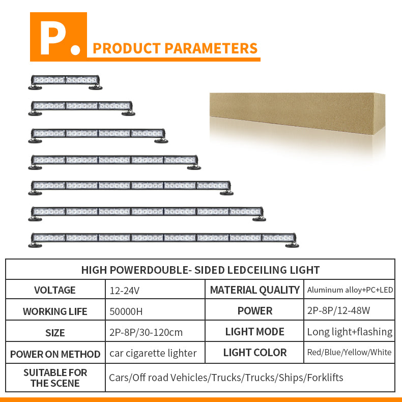 GPRGIT 6D-8 46.8in LED Warning Light Bar 48W 12V/24V Truck Roof Grid Strobe Emergency Lamp