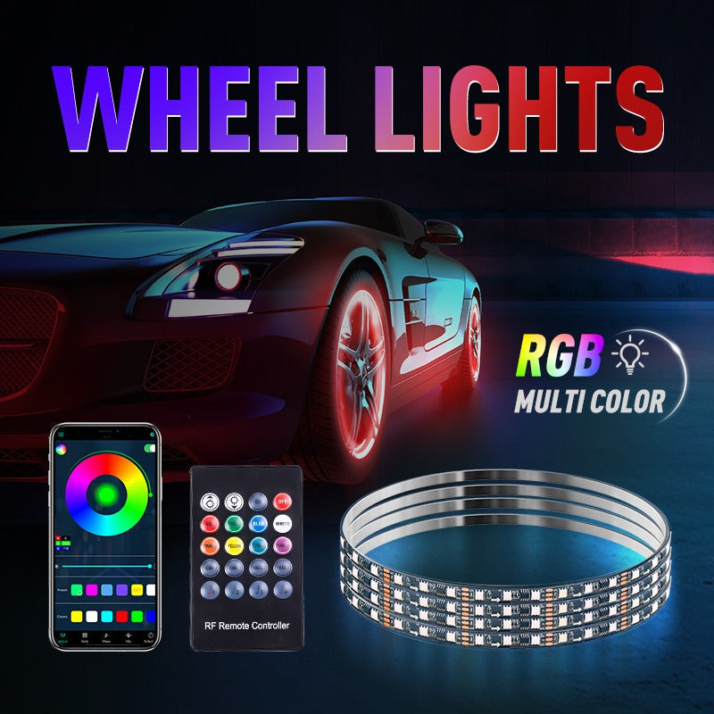 15 17 19 Inch RGB Chasing Car LED Tyre Lamp APP Remote Control 12V IP67 Magic Wheel Hub Light for Universal Car