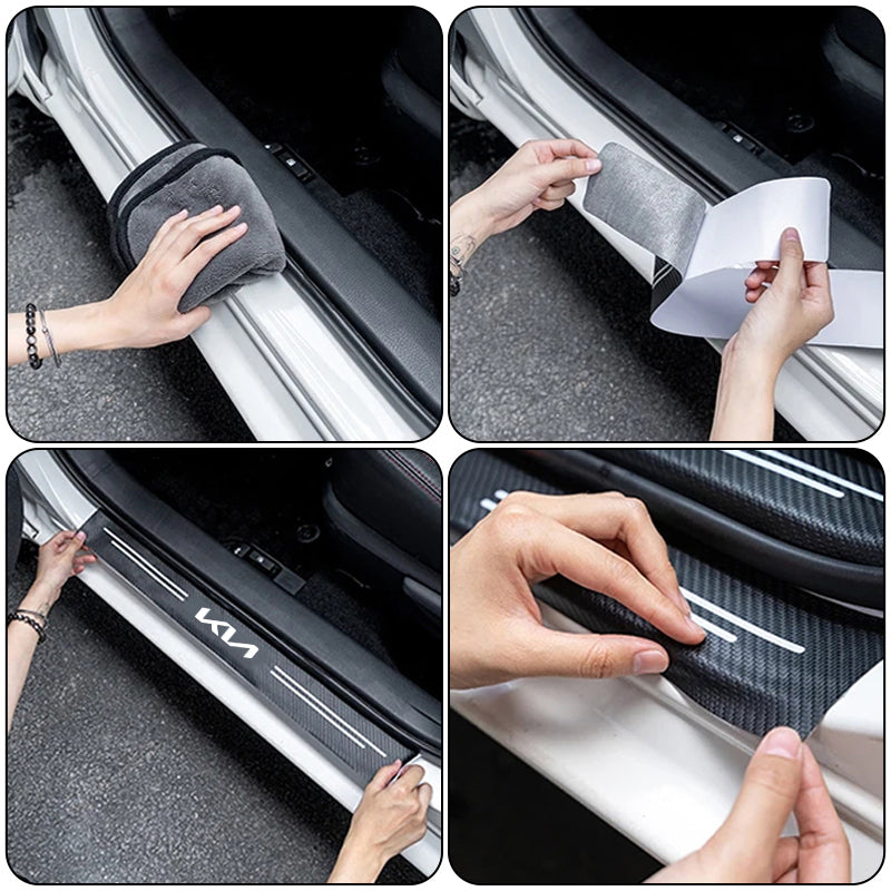 GPRGIT Leather Car Door Trunk Sill Protector Sticker for Seltos Sorento Carnival Ceed Rio Borrego K3 K4