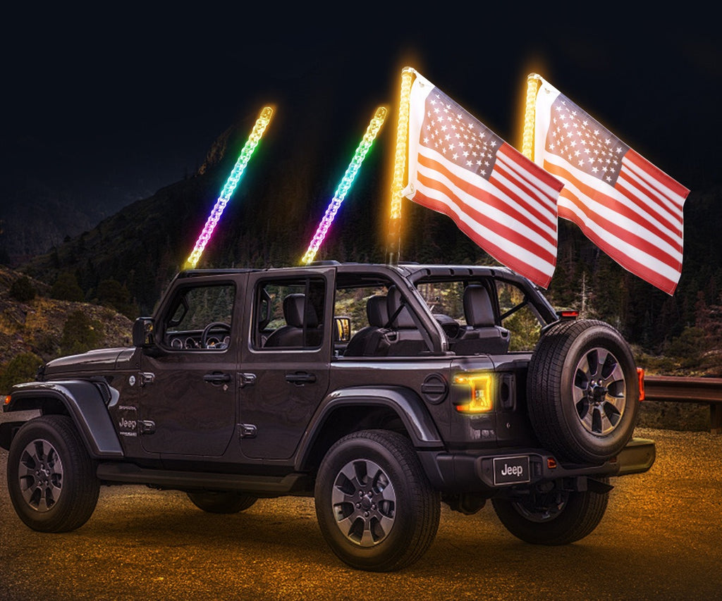 5FT RGB Chasing APP Remote Control ATV UTV Truck Music Symphony LED Flag Light Waterproof Led Whip Light