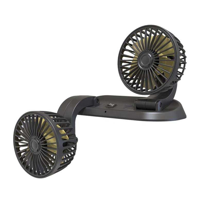 GPRGIT Foldable Dual-Head Mini Car Fan 12V/24V/5V USB 360° Rotate