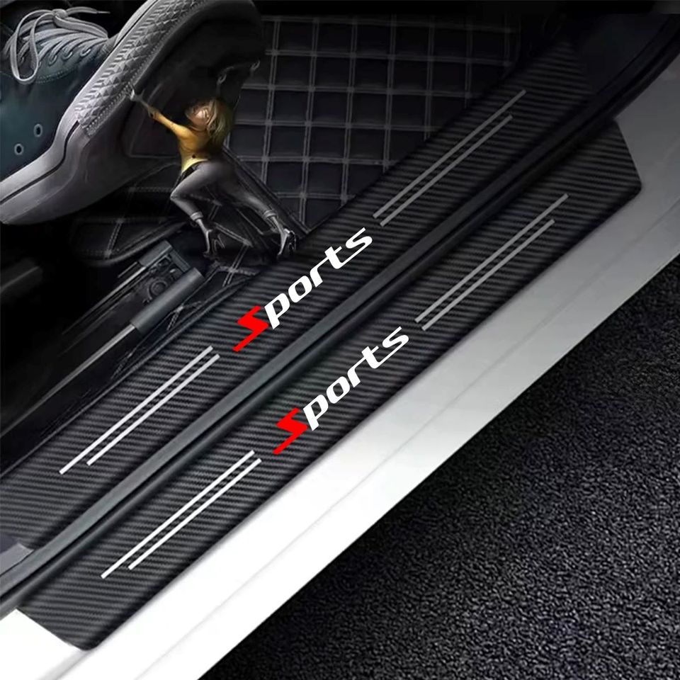 GPRGIT 5PCS Sports Car Door Sill Strip Carbon Fibre Protective Cover Universal Anti-scratch Anti-collision Door Decorative