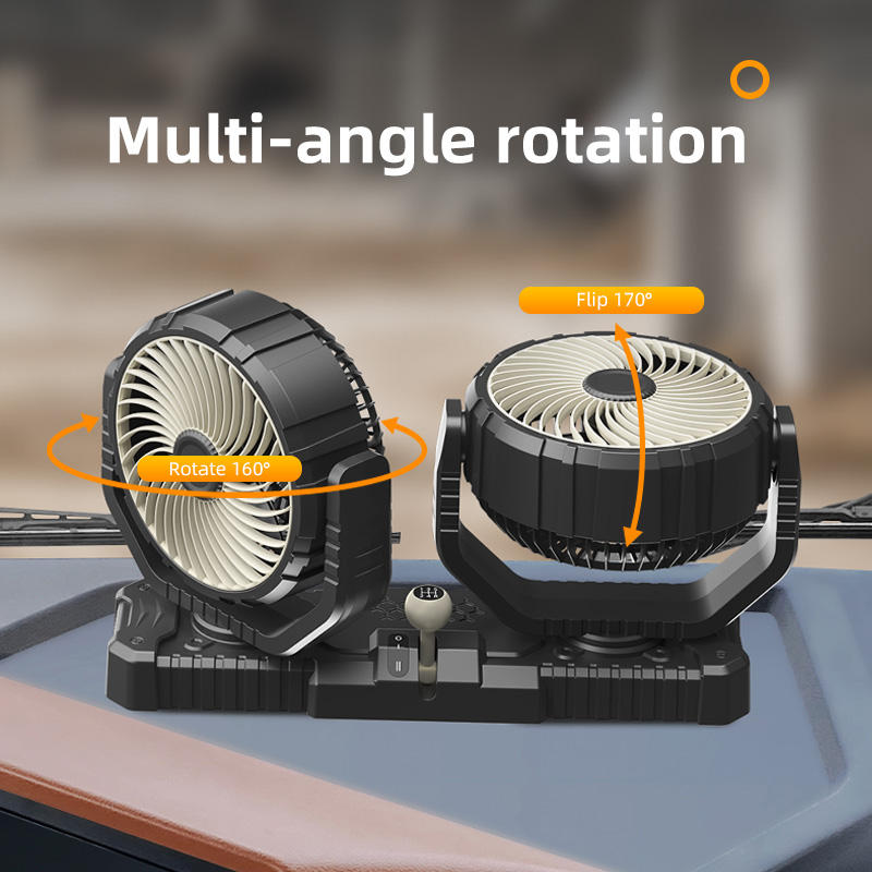 GPRGIT Dual-Head Dashboard Truck Fan with Lighter 12V/24V 2-Speed