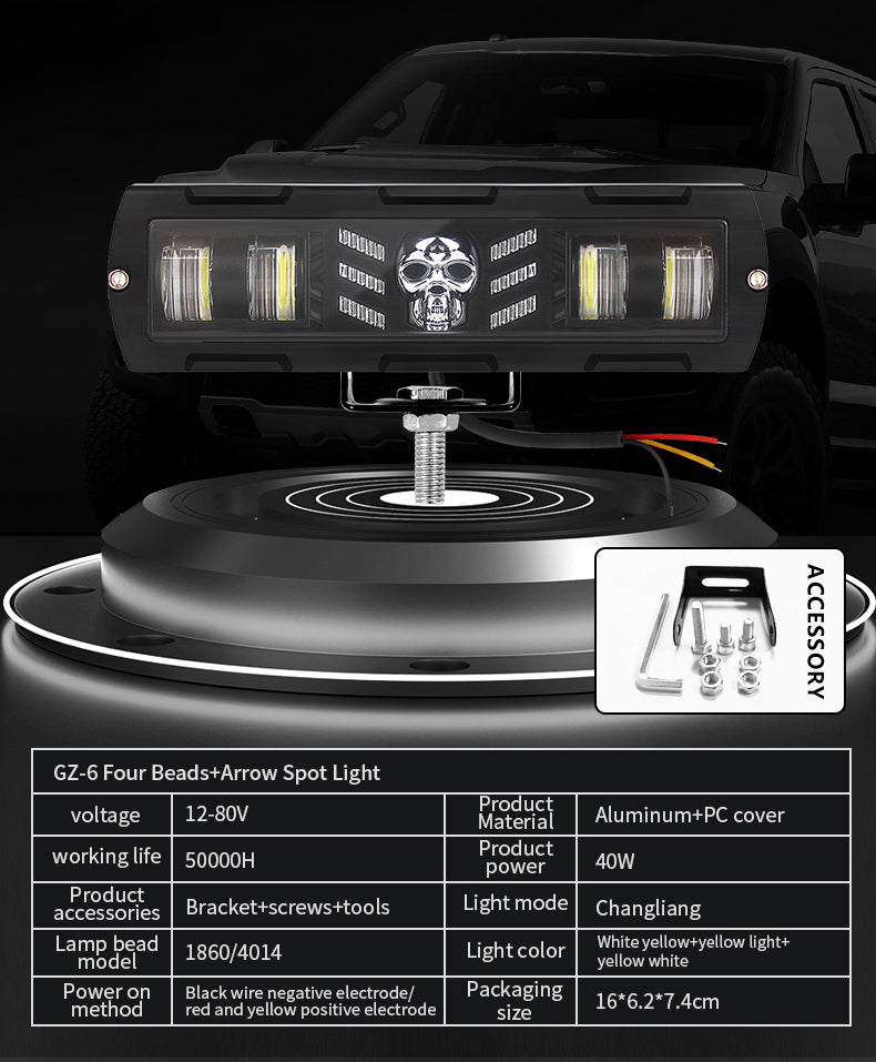 GPRGIT GZ-9 12V-80V 25W LED Work Light 4-LED Spot for Offroad Motorcycle Aluminum Alloy+PC
