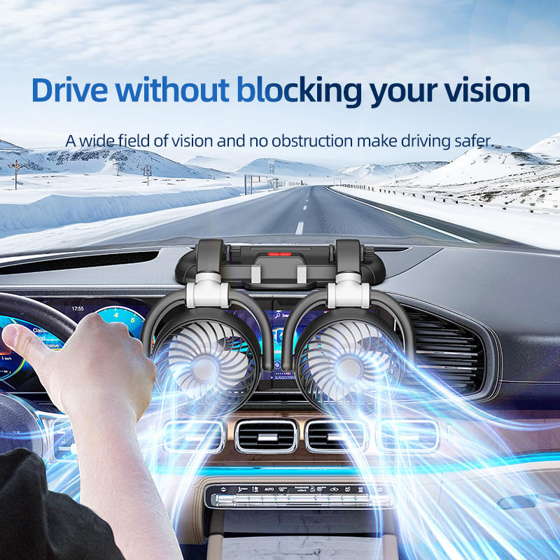 GPRGIT Dual-Head USB 5V Desktop Car Fan with Phone Holder (F5505)