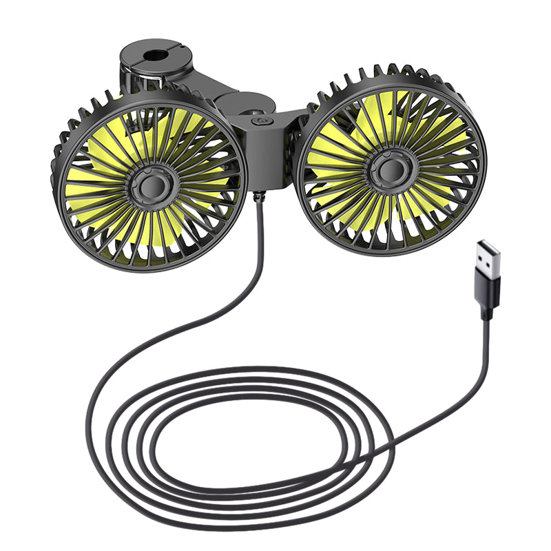 GPRGIT Dual Heads Car Fans for Rear Seat, USB 5V 10W, ABS, 4-Inch Blades, Three Speed