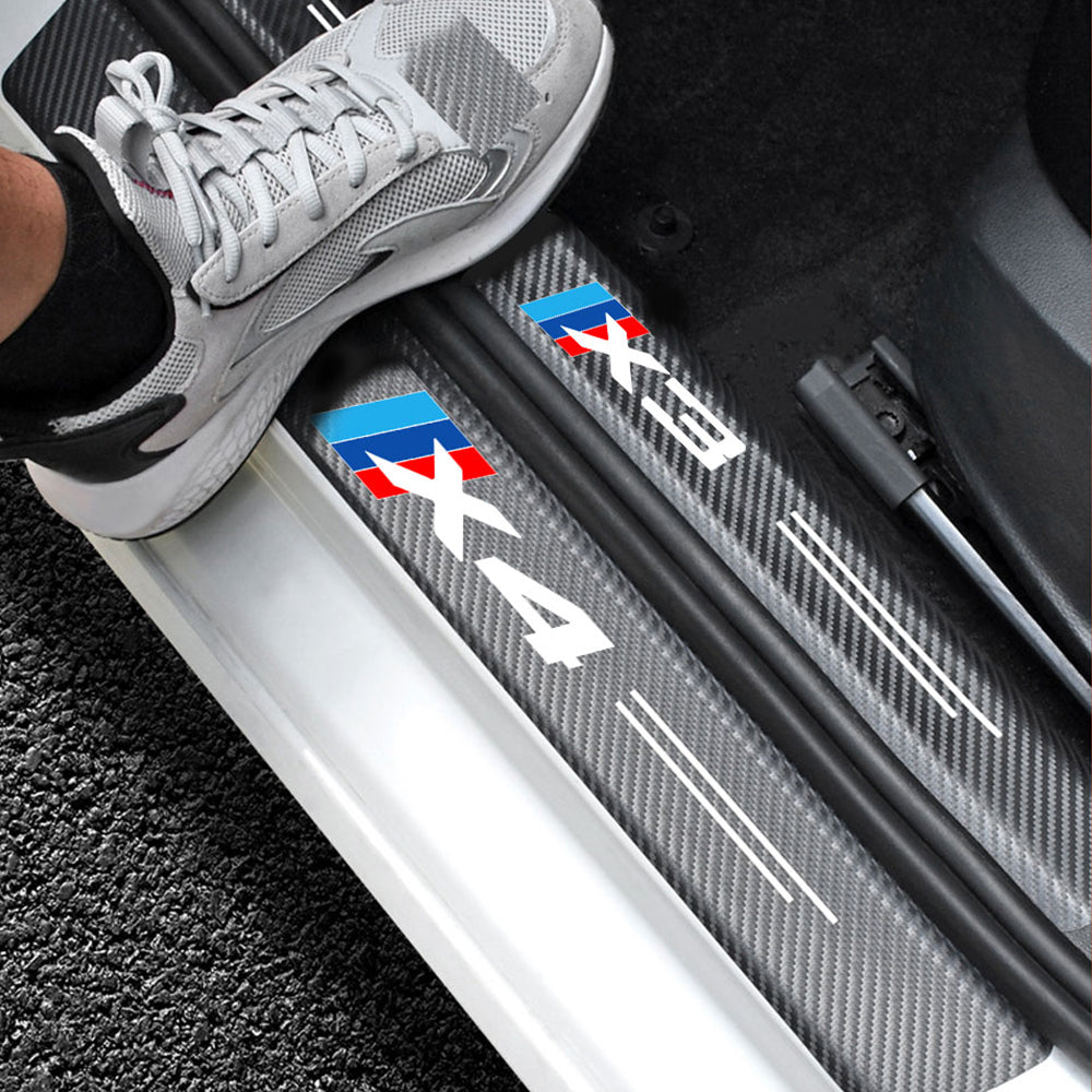 GPRGIT Car Door Threshold Sill Scuff Plate Sticker, Carbon Fiber PU Leather, for X1 X3 X4 X5 X6 X7 Logo, Self-adhesive