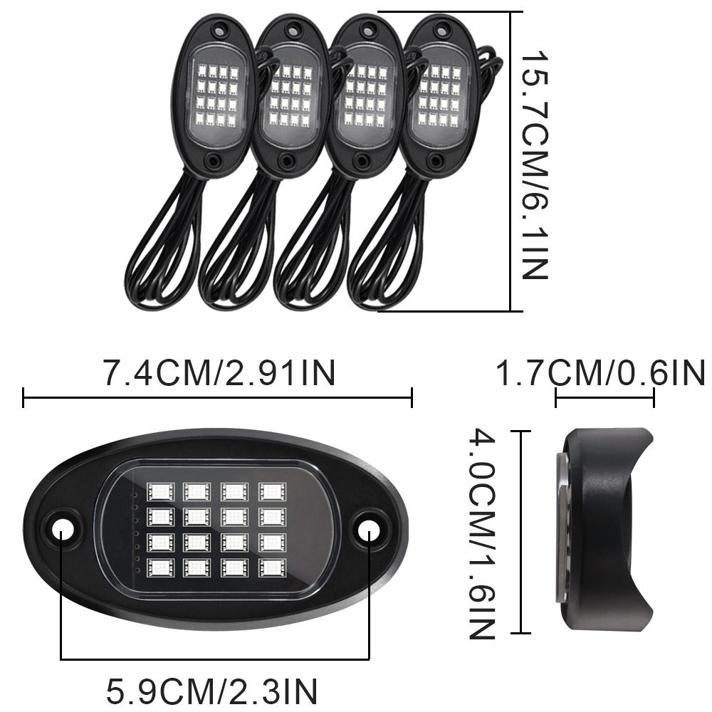 8 in 1 RGB Chasing LED Rock Light APP BT Music Control IP67 Waterproof Car Chassis Ambient Light for Offroad ATV UTV SUV RZR